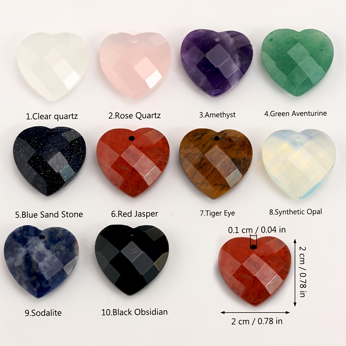 6pcs Random Rose Quartz Exquisite Faceted Heart Pendant Set